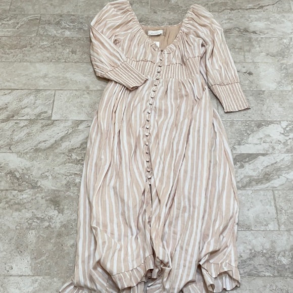 By Anthropologie Long-Sleeve Sweetheart Midi Dress-Neutral Stripe-Size M-NWT - Picture 3 of 7